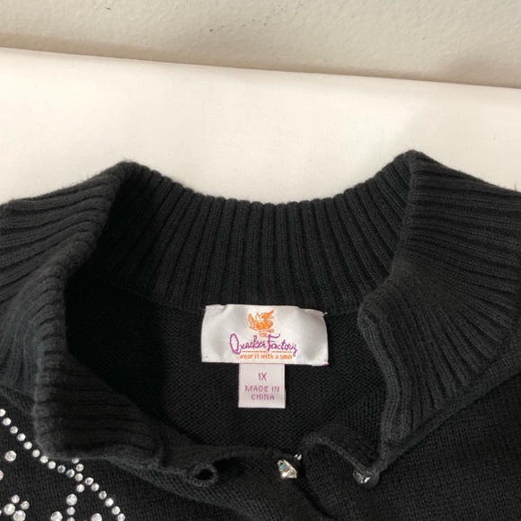 Quacker Factory Let It Snow Rhinestone Snowflakes Knit Black Sweater Top 1X - Picture 8 of 15